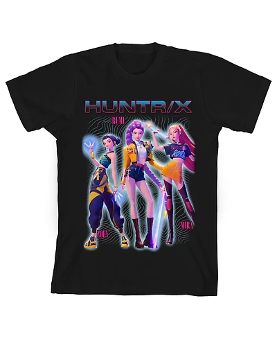 KPop Demon Hunters Boys Group Shot Youth Black Crew Neck Short Sleeve T-shirt