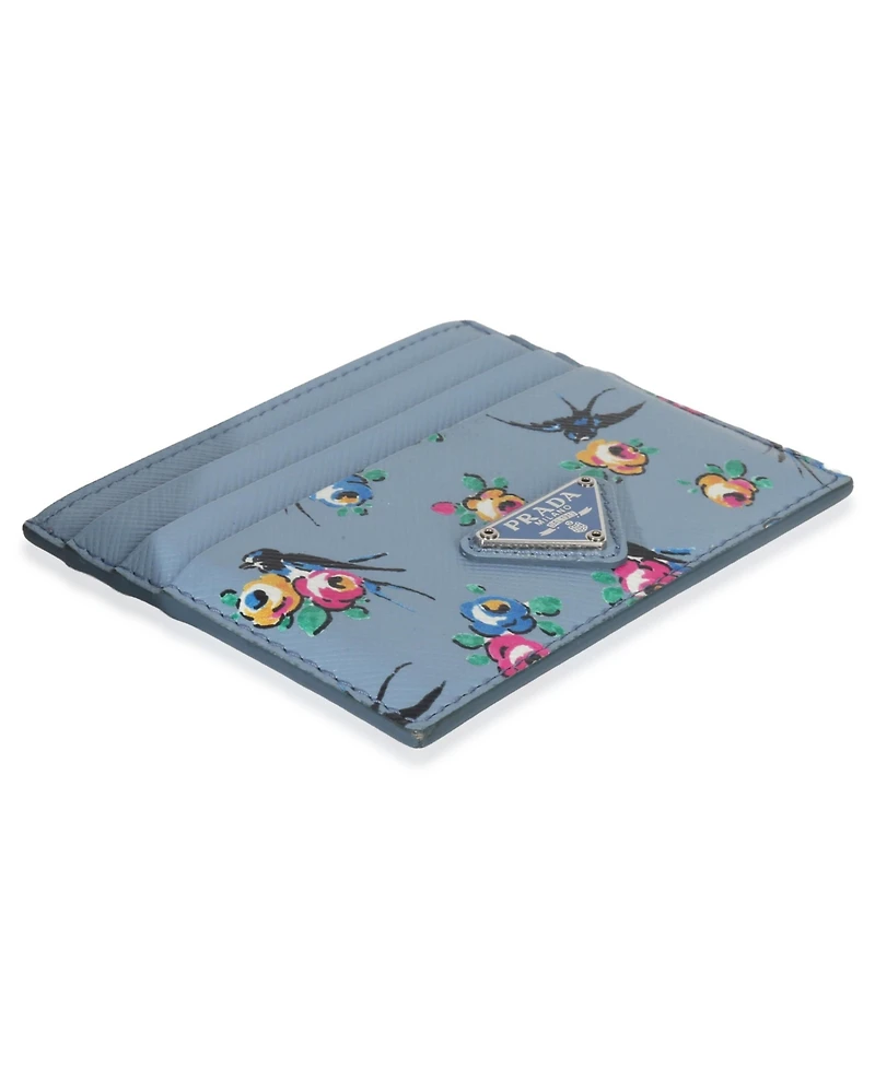 Pre-Owned Prada Light Blue Astral Swallow Saffiano Card Holder