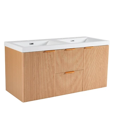 Busdays Inch Double Sink Bathroom Vanity with Smc Top Mdf Cabinet Soft Close Doors Divided Drawers Wall Mounted Modern Storage