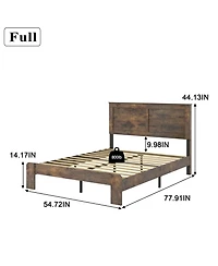 Rainsken Wood Bed Frame with Headboard, Rustic Farmhouse Platform Bed Frame, 12 Wood Slats Support, No Box Spring Needed