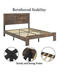 Rainsken Wood Bed Frame with Headboard, Rustic Farmhouse Platform Bed Frame, 12 Wood Slats Support, No Box Spring Needed