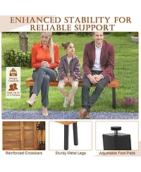 Gymax Outdoor Acacia Wood Benches Set of 2 with Slatted Top and Flared Metal Legs