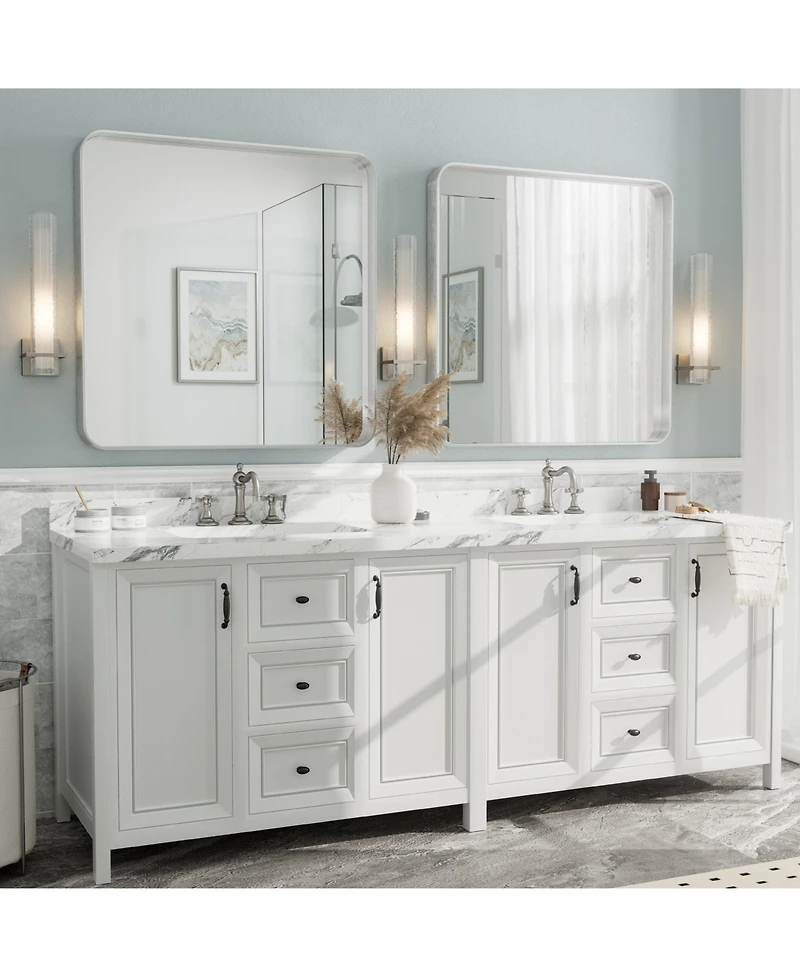 Apmir 36" x 36" High-Strength Tempered Glass and Aluminum Alloy Framed Wall Decor Bathroom Vanity Mirror in Brushed Silver
