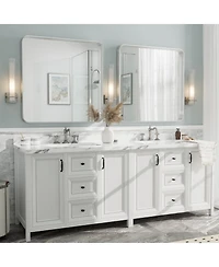Apmir 36" x 36" High-Strength Tempered Glass and Aluminum Alloy Framed Wall Decor Bathroom Vanity Mirror in Brushed Silver