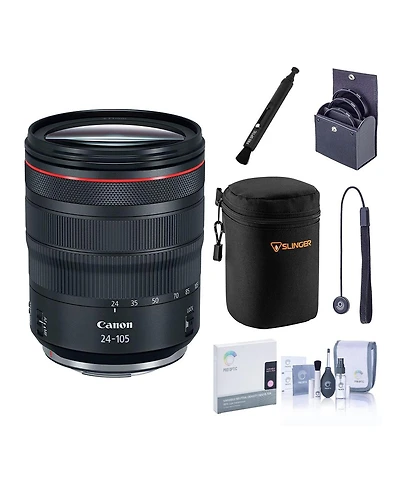 Canon Rf 24-105mm 4 L Is Usm Lens Bundle with 77mm Uv, Cpl, Nd, and Vnd Filters, Soft Case, Lens Cleaner, Cleaning Kit, Universal Cap Tether