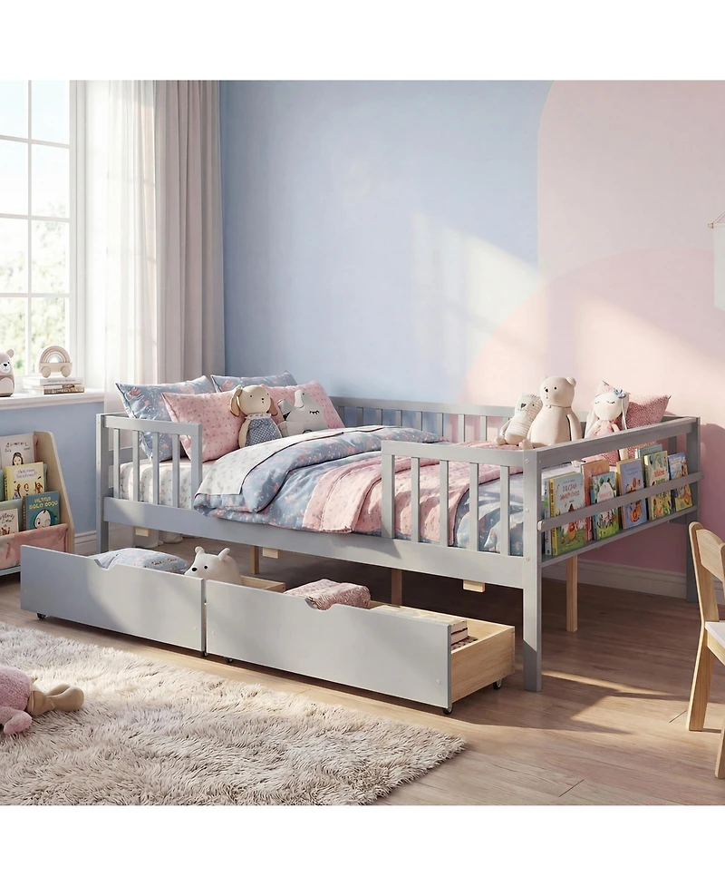 Slickblue Kids Full Daybed with Guardrails and 2 Storage Drawers