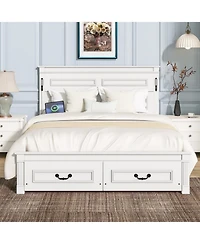 Rainsken Queen Bed Frame, with 2 Storage Drawers and Tall Headboard, Built-In Charging Station Led Lights