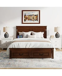 Rainsken Queen Bed Frame, with 2 Storage Drawers and Tall Headboard, Built-In Charging Station Led Lights