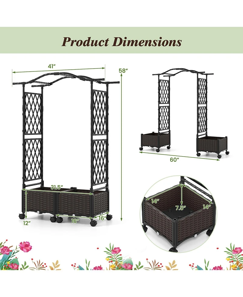 Gymax 5 Ft Self-Watering Planter Boxes With Lattice Trellis and Roof Lockable Wheels