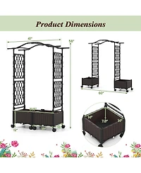 Gymax 5 Ft Self-Watering Planter Boxes With Lattice Trellis and Roof Lockable Wheels
