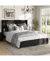 gaomon Velvet Wingback Platform Bed with 2 Storage Drawers Upholstered Bed Frame, Wooden Slats, No Box Spring Needed