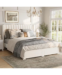 gaomon Velvet Wingback Platform Bed with 2 Storage Drawers Upholstered Bed Frame, Wooden Slats, No Box Spring Needed