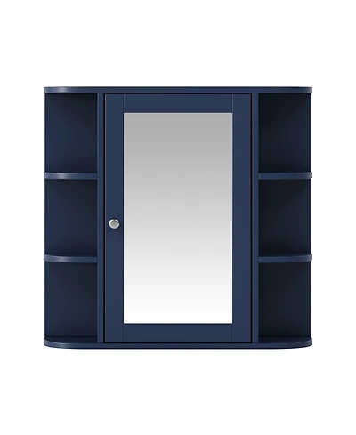 Busdays Bathroom Wall Storage Cabinet with Mirror Medicine Cabinet Adjustable Shelf 6 Open Shelves Doors Wall Mounted Organizer