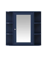 Busdays Bathroom Wall Storage Cabinet with Mirror Medicine Cabinet Adjustable Shelf 6 Open Shelves Doors Wall Mounted Organizer