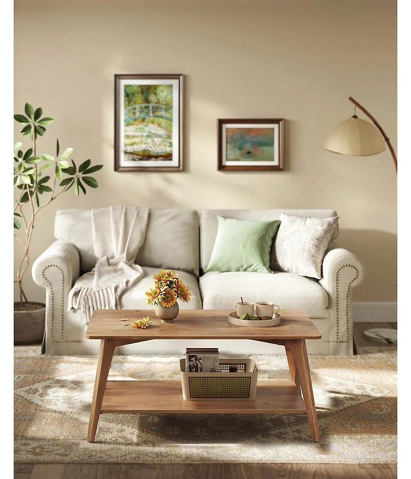 Slickblue 2 Tier Coffee Table with Storage Rounded Edge Living Room Table