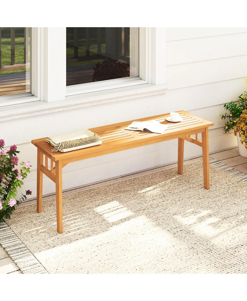 Sugift 48 in Acacia Wood Two-Person Outdoor Bench with Slatted Seat