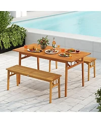 Gymax 2 Pcs Acacia Wood Outdoor Bench 48'' Long Backless Wooden Picnic Bench Slatted Seat