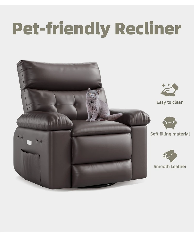 Gaomon Manual Swivel Recliner Sofa Chair with Side Pocket for Living Room, Bedroom