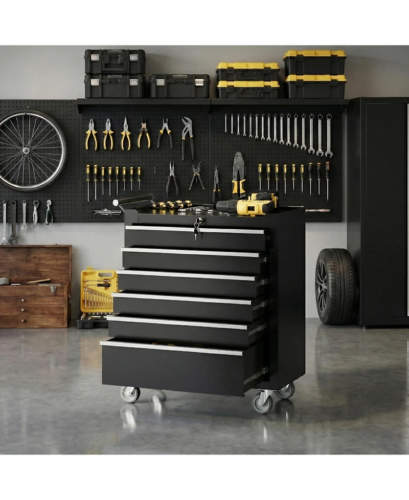 Gaomon 6-Drawer Portable Tool Storage Cart, Rolling Tool Chest Cabinet, Lockable Toolbox Organizer
