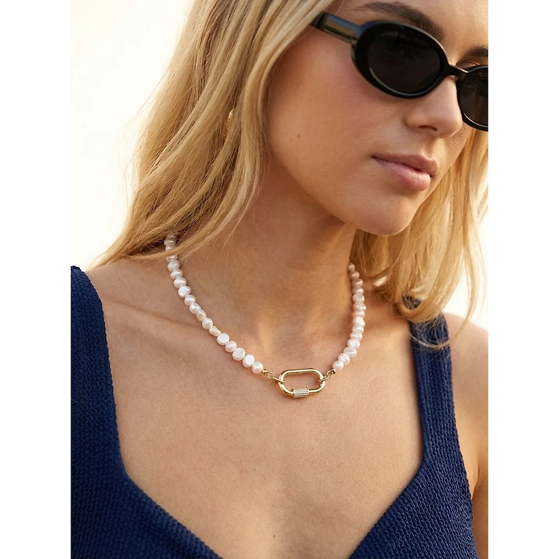 Joey Baby Freshwater Pearl Gold-Tone Layered Necklace And Huggie Earring Set