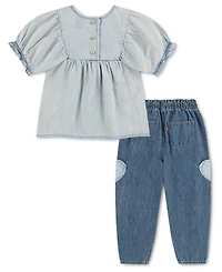 Levi's Girls' 4-6x Yoke Short-Sleeve Top and Pants, 2-Piece Set