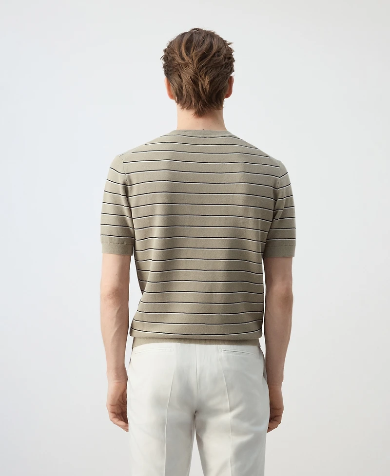 Mango Men's Striped Knit Cotton T-Shirt