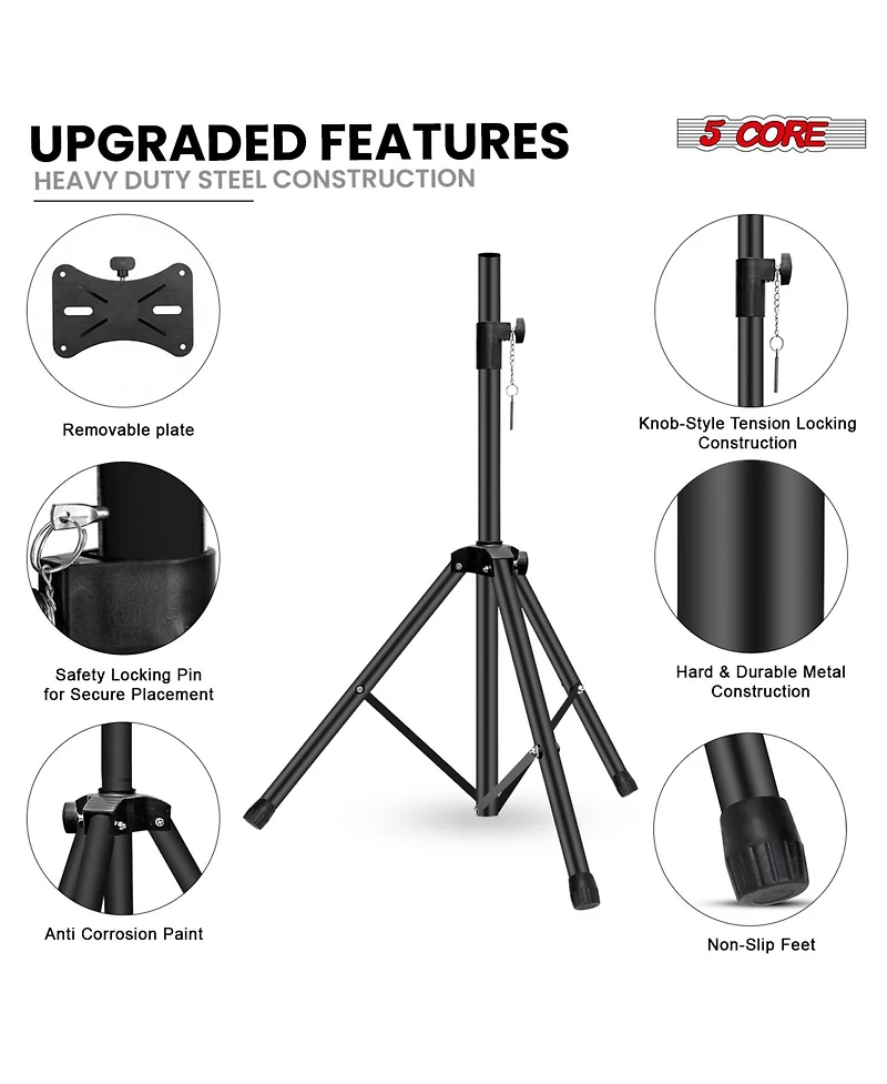5 core Speaker Stands Pair Adjustable 54 Inch Tripod 132 lbs Capacity 35mm Mount for Dj Pa Use