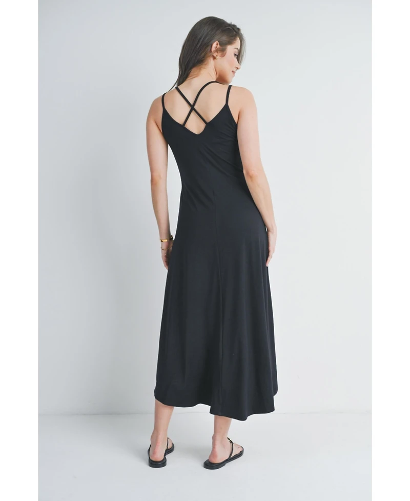 Hello Miz Maternity Sleeveless High-Low Midi Dress with Crisscross Back