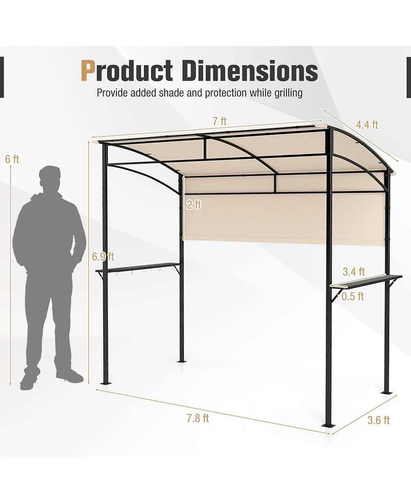 Gymax 7.8 x 4.4 Ft Grill Gazebo Outdoor Patio Bbq Canopy w/ Metal Shelves for Backyard