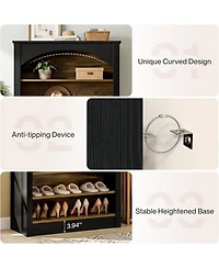 Tribesigns 74.8" Hall Tree with Shoe Storage, 3-Tier Narrow Shoe Rack with Coat Rack, Farmhouse Hall Tree with 4 Double Coat Hooks