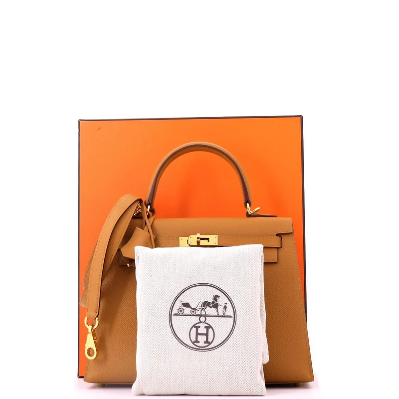 Pre-Owned HERMES Kelly 25 Handbag Brown Epsom with Gold Hardware