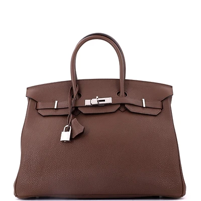 Pre-Owned HERMES Birkin 35 Handbag Brown Togo with Palladium Hardware