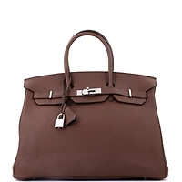 Pre-Owned HERMES Birkin 35 Handbag Brown Togo with Palladium Hardware
