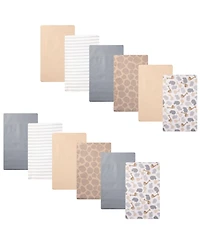 Hudson Baby Infant Cotton Poly Flannel Burp Cloths Bundle 12-Pack, Safari Friends, One Size