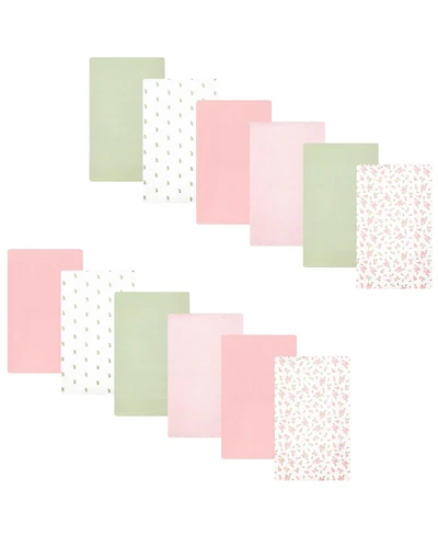 Hudson Baby Girl Cotton Poly Flannel Burp Cloths Bundle 12-Pack, Tiny Rose, One Size