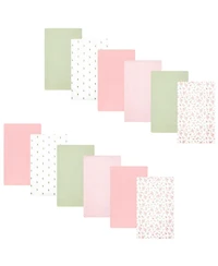 Hudson Baby Girl Cotton Poly Flannel Burp Cloths Bundle 12-Pack, Tiny Rose, One Size