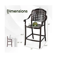 Boyel Living Set of 2 Outdoor Bar Stool 25.5 Inch Counter Height Cast Aluminum Bar Chairs-Copper