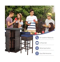 Boyel Living 5 Pieces Patio Rattan Bar Table Stool Set Hidden Storage Shelf Cushioned