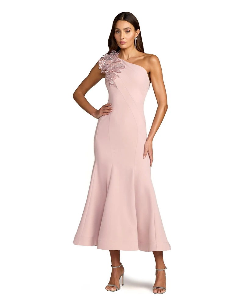 Mac Duggal Women's One Shoulder Crepe Trumpet Midi Dress