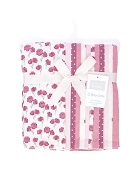 Hudson Baby Girl Cotton Poly Flannel Burp Cloths Bundle 12-Pack, Wild Rose Floral, One Size