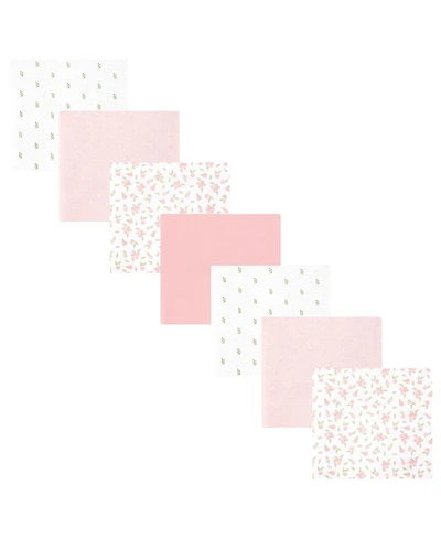 Hudson Baby Girl Cotton Poly Flannel Receiving Blankets Bundle 7-Pack, Tiny Rose, One Size