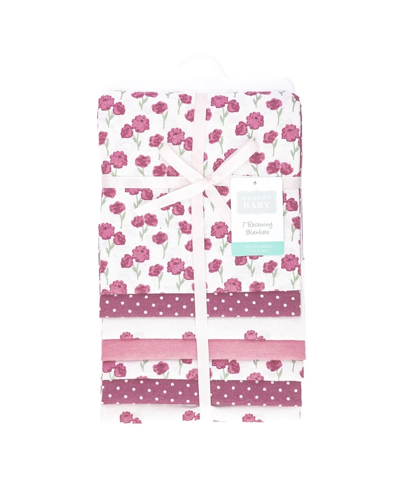 Hudson Baby Girl Cotton Poly Flannel Receiving Blankets Bundle 7-Pack, Wild Rose Floral, One Size