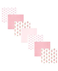 Hudson Baby Girl Cotton Poly Flannel Receiving Blankets Bundle 7-Pack, Happy Strawberries, One Size