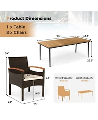 Sugift 9-Piece Pe Wicker Dining Set with Cushions and Umbrella Hole