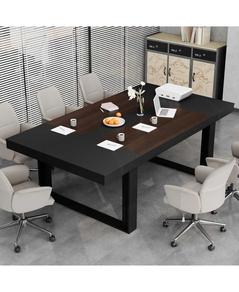 Homsee Retangular Wood Grain Wooden Dining Table with Wooden Frame
