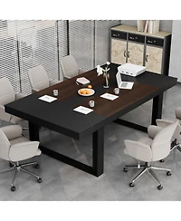 Homsee Retangular Wood Grain Wooden Dining Table with Wooden Frame