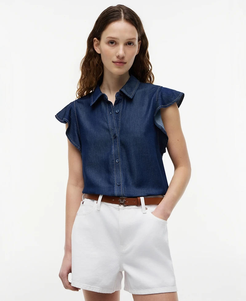 Tommy Hilfiger Women's Cotton-Blend Short-Sleeve Shirt