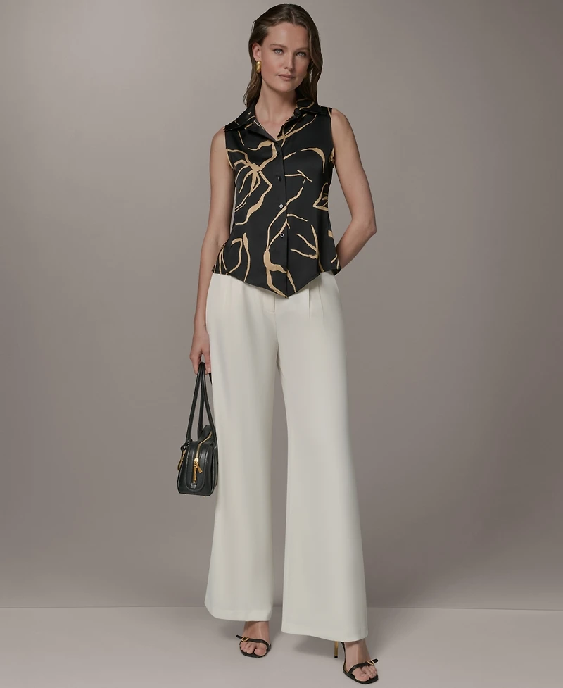 Donna Karan New York Petite Collared Neck Printed Top