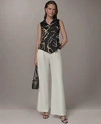 Donna Karan New York Petite Collared Neck Printed Top