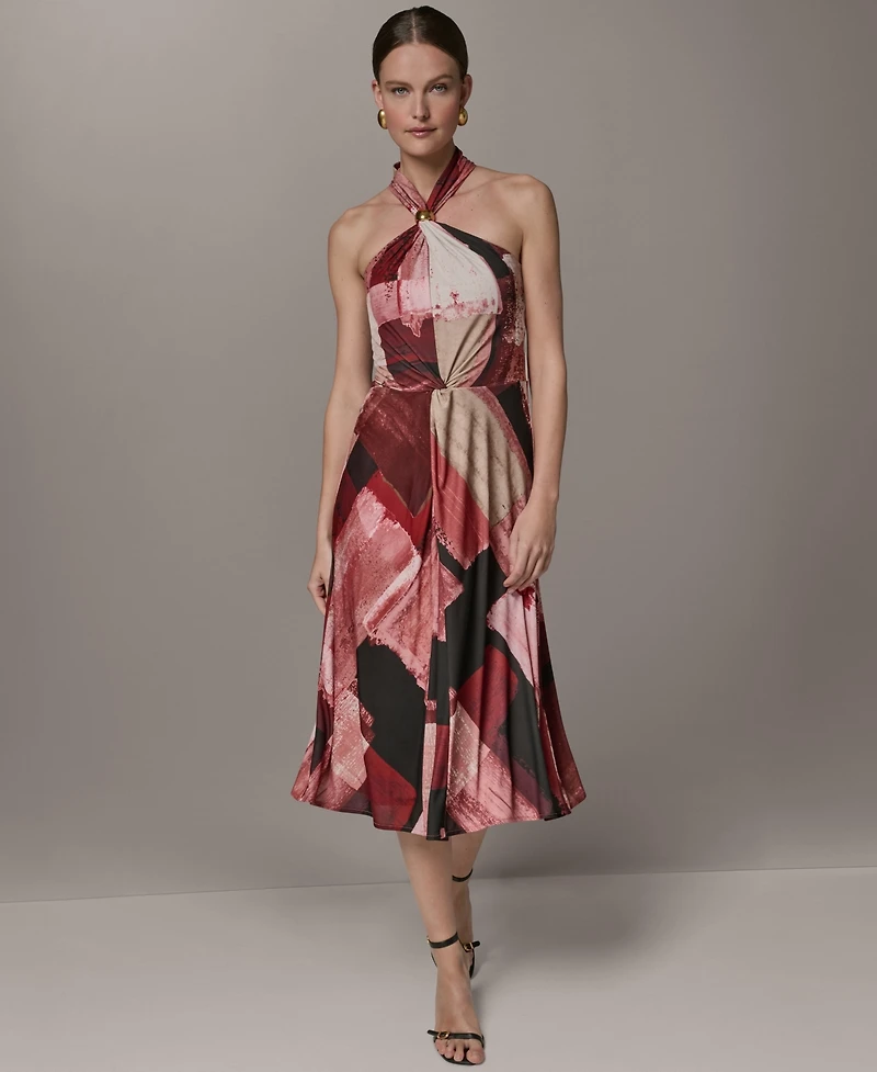 Donna Karan New York Petite Geometric Printed Halter Neck Midi Dress
